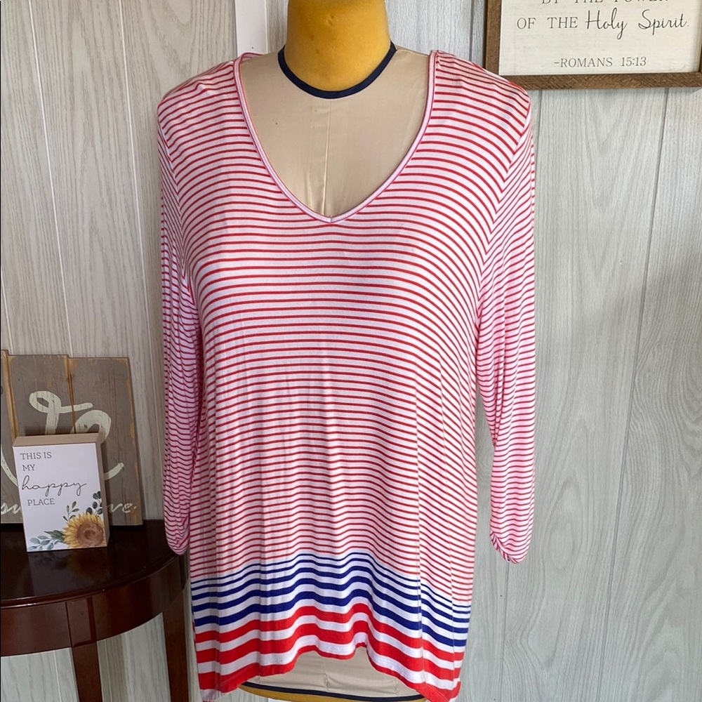 Valerie Stevens Red and Blue Long Sleeve Blouse